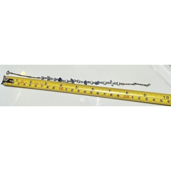 Sterling Silver Plated 6mm Blue Cats Eye Ball Bead 9in Bar Chain Bracelet VTG - Picture 6 of 7